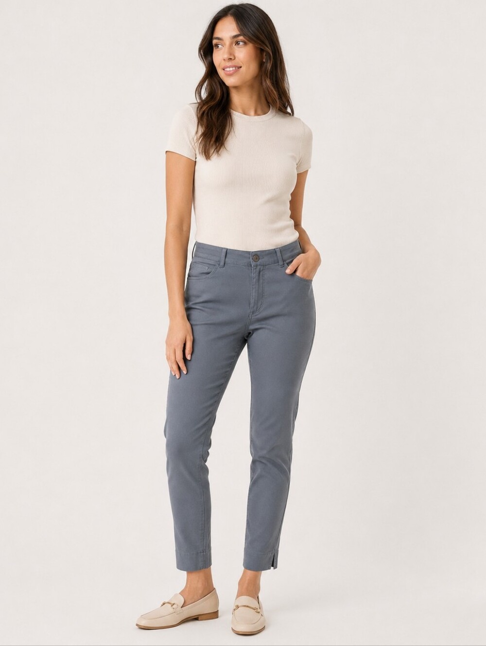 MM.LaFleur Foster Pants Sharkskin Gray Slim Tapered High Rise Trousers Size 10